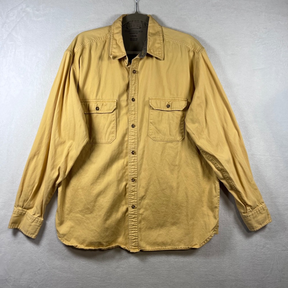 Faded Glory Mens Mustard Yellow Cotton Twill Button Down Work Shirt L